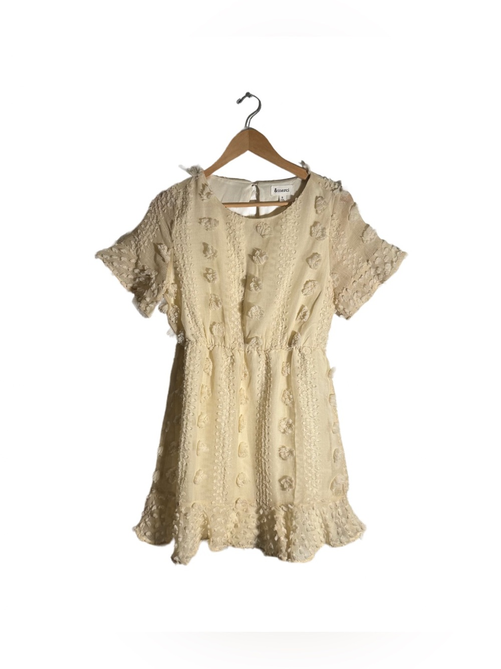 &merci Sheath Dress Women's Small Pom Pom Chenille Cream Mini Dress Flutter